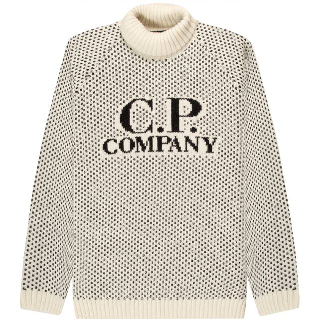 (V01 White, M) C.P. Company Wool Jacquard Roll Neck Knit