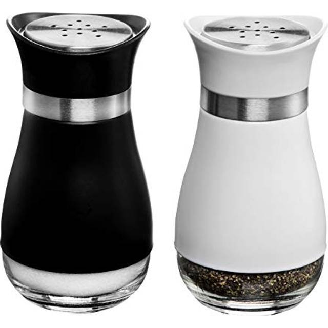 MITBAK Salt and Pepper Shakers 2-Pc. Set Elegant w/Clear Glass Bottom | Compact Cooking  Kitchen and Dining Room Use | Classic  Refillable Design BK/W