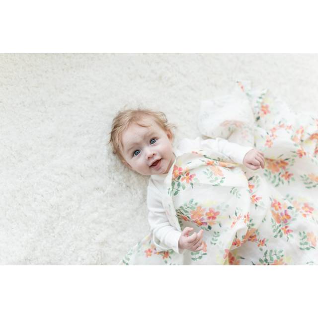 The Gilded Bird Pretty Stems X-large Muslin Swaddle  - Pink