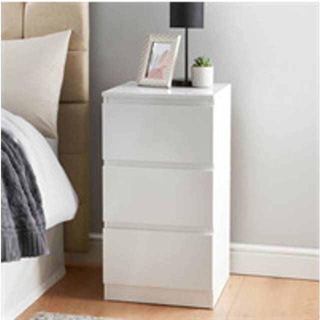 3 Drawer High Gloss Chest Nightstand Bedside Cabinet Storage Unit White