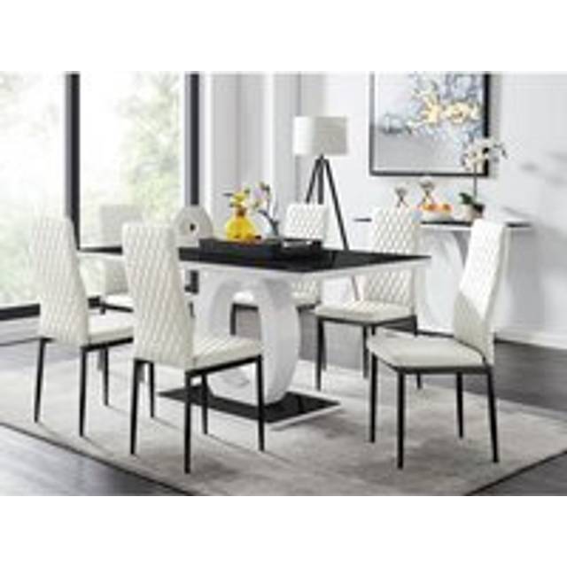 Furniturebox Lucia Valera 6 Seater Square Dining Set Black Gloss and White