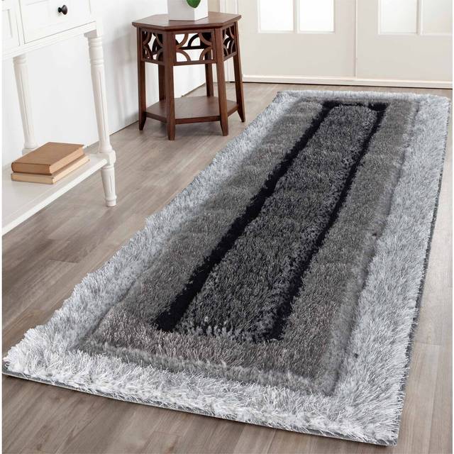 Serdim Rugs California Bordered Shaggy Rug 60 X 220cm Grey, Grey