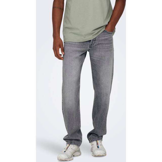 Only & Sons - Edge Straight Medium Grey Denim - Jeans - grey - W30 / L34 - 100% Cotton,Denim