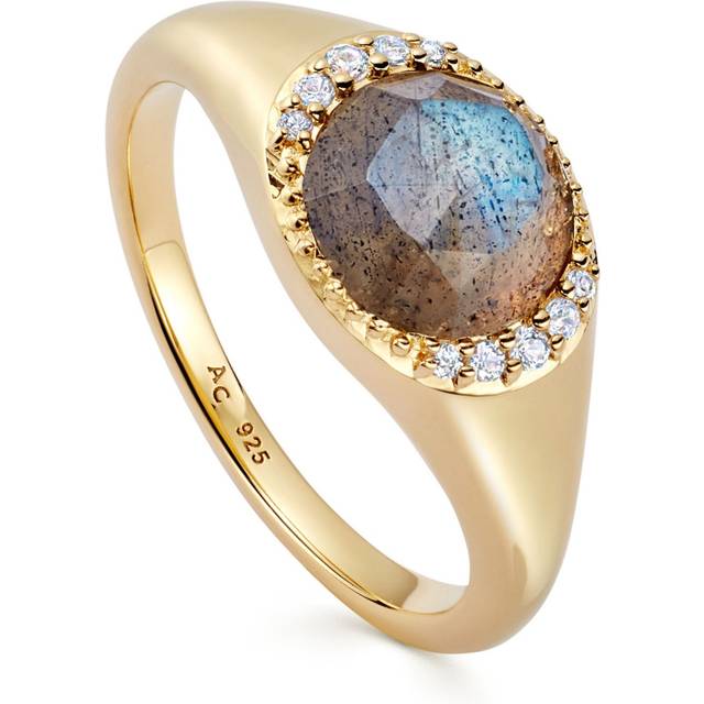 Gold Luna Labradorite Signet Ring