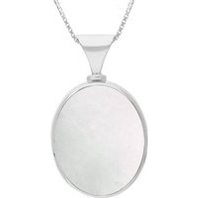 9ct White Gold Blue John Mother of Pearl Hallmark Double Sided Oval Necklace - Gold