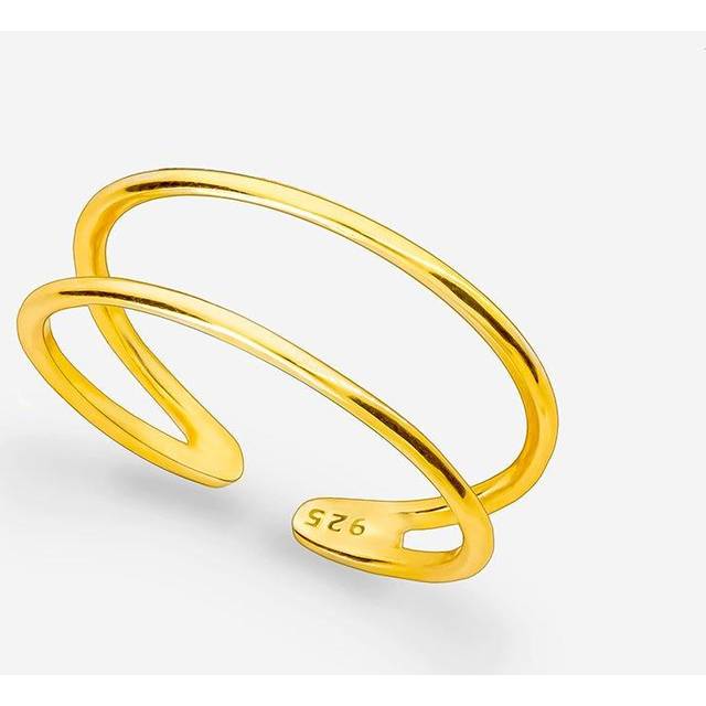 Womens 18k Gold Adjustable Wave Ring With Two Thin Bands - Metallics - One Size