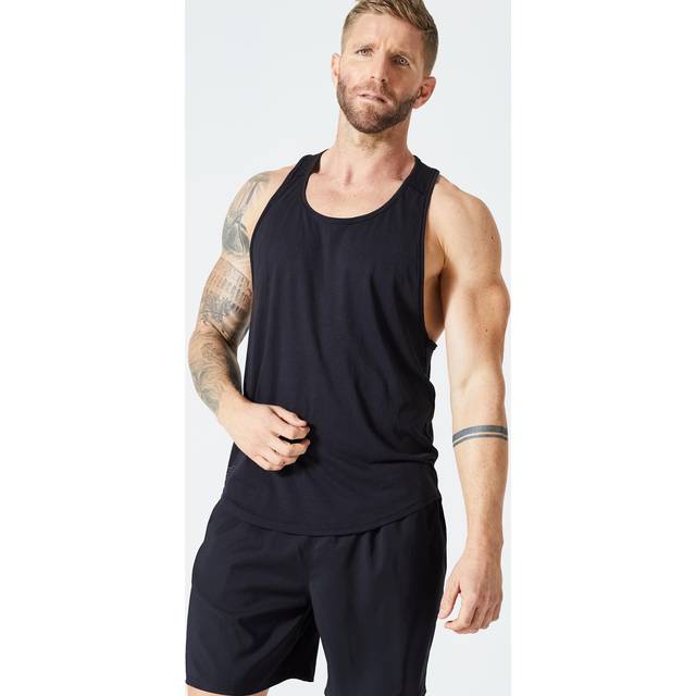 Men's Muscle Back Bodybuilding Stringer Tank Top - Smoky Black - Smoked Black