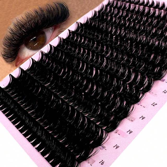 HBZGTLAD 14 Rows 80D Cluster Eyelash Extensions 266 Strands Natural Looking Handmade Lashes 3D Mink Fur Mixed Length Faux Mink Lashes, Thermoformed Packaging
