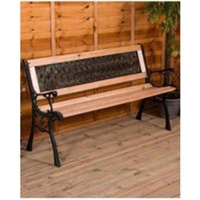 Garden Vida 3 Seater Garden Bench Cross Style 3 Seater Wooden Steel Outdoor Garden Furniture - Brown - One Size