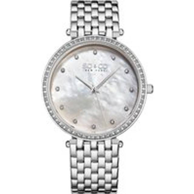 Womens Lenox 5334 Quartz Watch with Crystal Studded Bezel, MOP Dial, Dauphine Hands, Crystal Markers, and Stainless Steel Bracelet - Grey - One Size