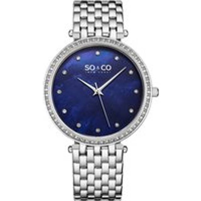 Womens Lenox 5334 Quartz Watch with Crystal Studded Bezel, MOP Dial, Dauphine Hands, Crystal Markers, and Stainless Steel Bracelet - Blue - One Size