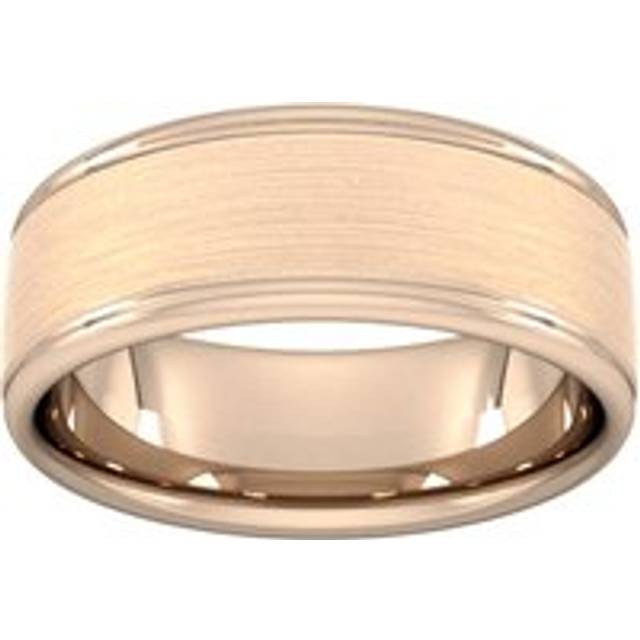 8mm Traditional Court Heavy Matt Centre With Grooves Wedding Ring In 9 Carat Rose Gold - Ring Size V