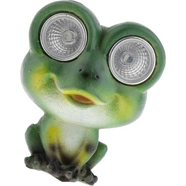 Resin Green Frog Statues with Solar Powered LED Lights Eyes, Animal Sculptures Outdoor Garden Patio Decoration