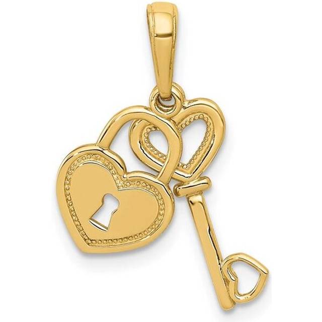 14K Yellow Gold Polished Moveable Heart Key & Heart Lock Charm