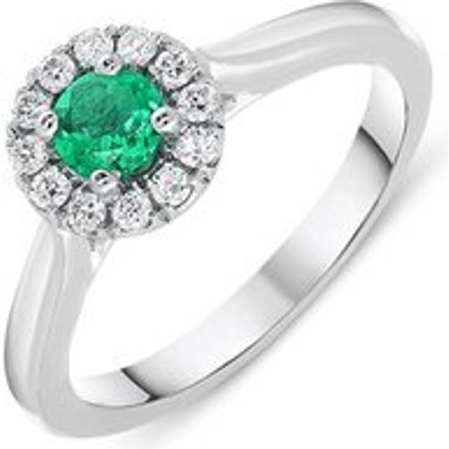 18ct White Gold Emerald Diamond Round Cluster Ring - N