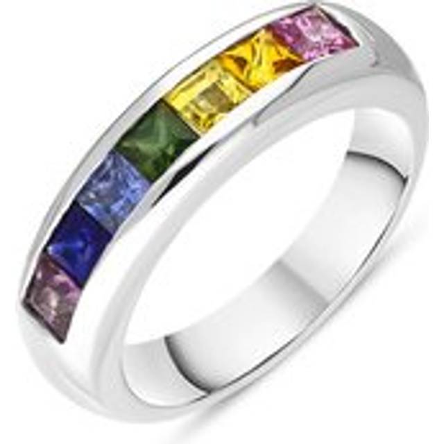 18ct White Gold Sapphire Princess Cut Multicolour Half Eternity Ring