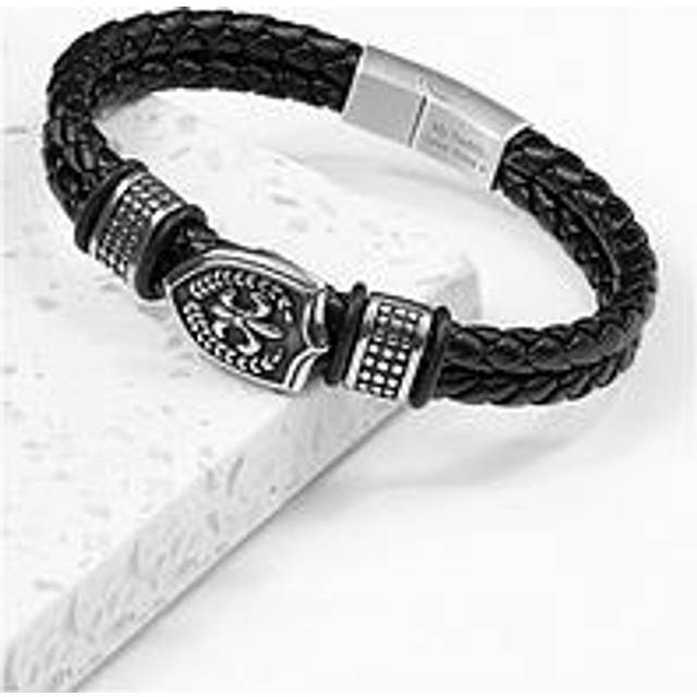 Treat Republic Personalised Men's Warrior Shield Leather Bracelet, Silver, Men - Ilver
