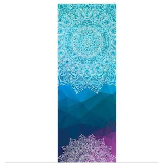 (Light Blue Down To Purple) Colourful Mandala Yoga Towel Non Slip Portable Travel Pilates Blanket