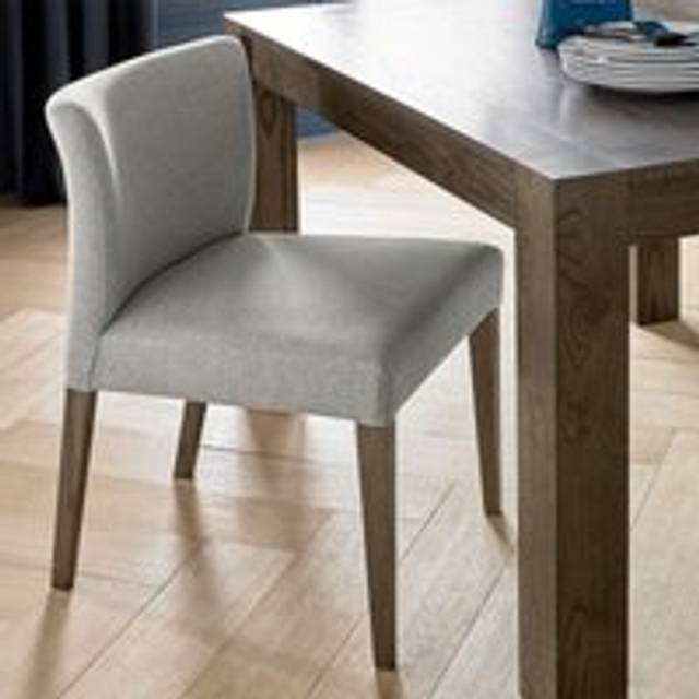 Bentley Designs Cannes Pair Of Dark Oak Low Back Upholstered Dining Chairs Pebble Grey Fabric, Grey