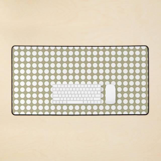 Desk Mat Sage green white polka dots graphic seamless pattern  Large Gaming Mouse Pad 35x16 inch