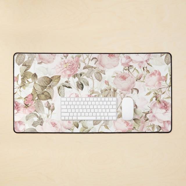 Desk Mat Sepia Old Vintage Roses on Pink Pattern Large Gaming Mouse Pad 35x16 inch