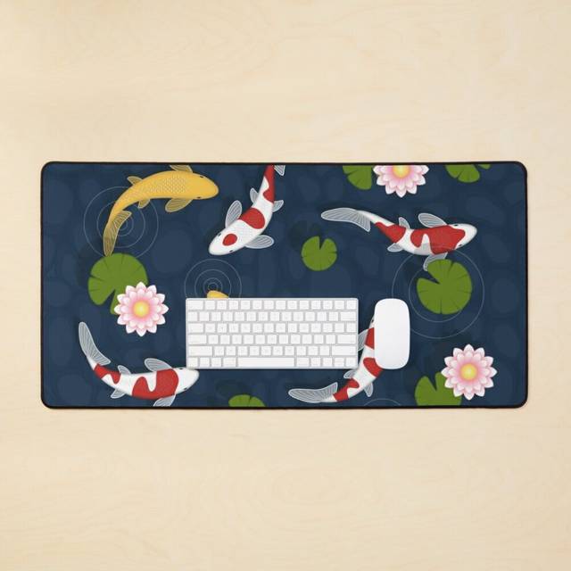 Desk Mat Japanese Koi Fish Pond Large Gaming Mouse Pad 35x16 inch