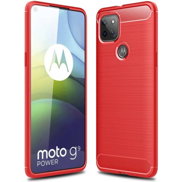 Motorola Moto G9 Power Brushed Carbon Fiber Flexible Plastic Case - Röd