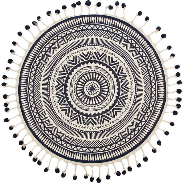Round Cotton Area Rug with Tassels Ã¸ 120 cm Cream and Navy Blue TATVAN