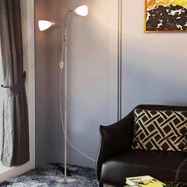 Double LED Floor Lamp Torchiere Super Bright Floor Lamp with Reading Lamp - Gold