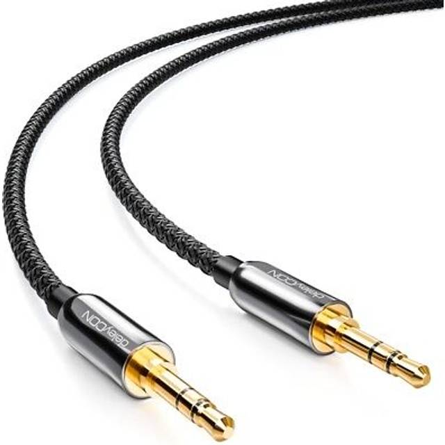 deleyCON 3 m Klinkkabel med Nylonomslag - Stereo Ljud - AUX - 3,5 mm Klinkkontakt till 3,5 mm Klinkkontakt - Förgyllda Kontakter - Svart