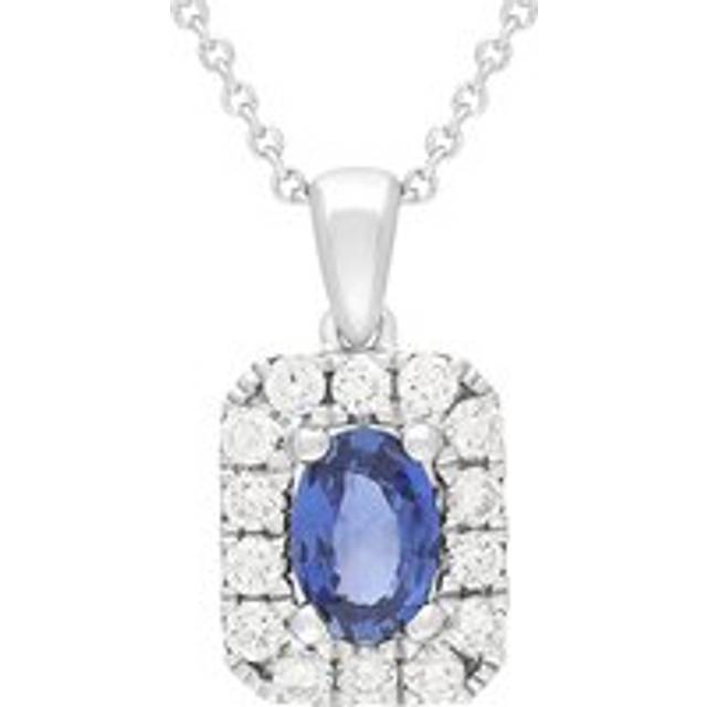 18ct White Gold Sapphire Diamond Oval Cut Octagon Shape Cluster Pendant