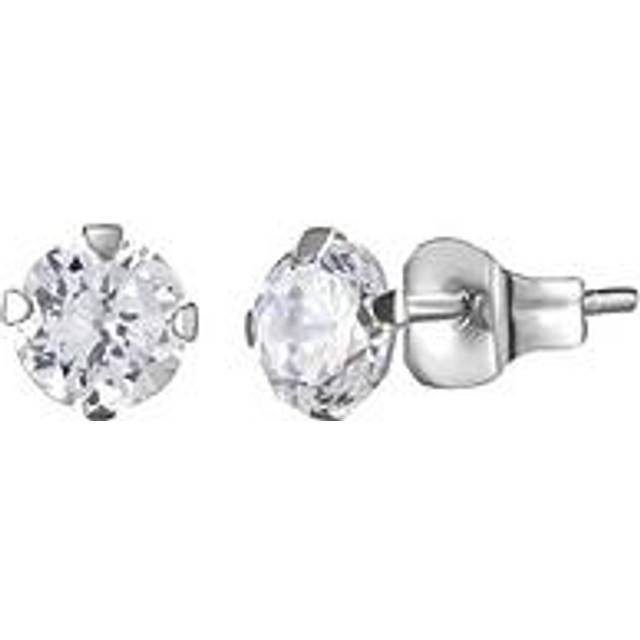 The Love Collection 9ct White Gold 4mm Cubic Zirconia Solitaire Stud Earrings, White, Women