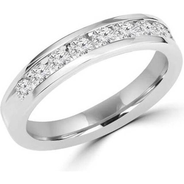 Multi-Stone Round Cut CZ Wedding Band Semi-Eternity Ring in 0.925 Sterling Silver, 0.9 Carat - Grey