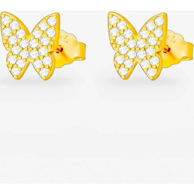 Womens 18k Gold Small Butterfly Stud Earrings With Cubic Zirconia Stones - Metallics - One Size