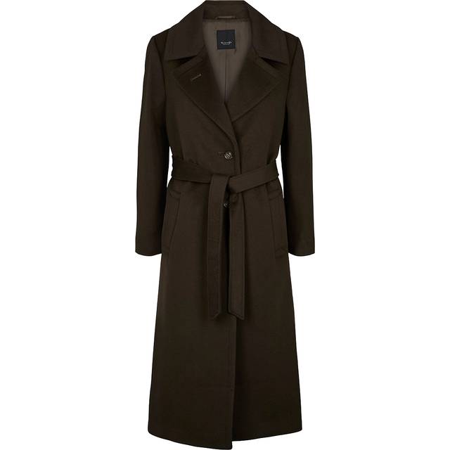 Sand Cashmere Blend Coat Clareta Belt Long Dam Kappor Stl. 36 - Från Magasin - Grøn (36)