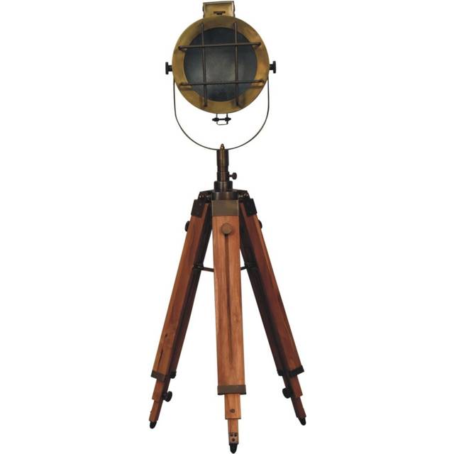 Caged Brass Antique Tripod Fold Spotlight Floor Lamp - Antique Brass (97cm H X 37cm W X 37cm D)