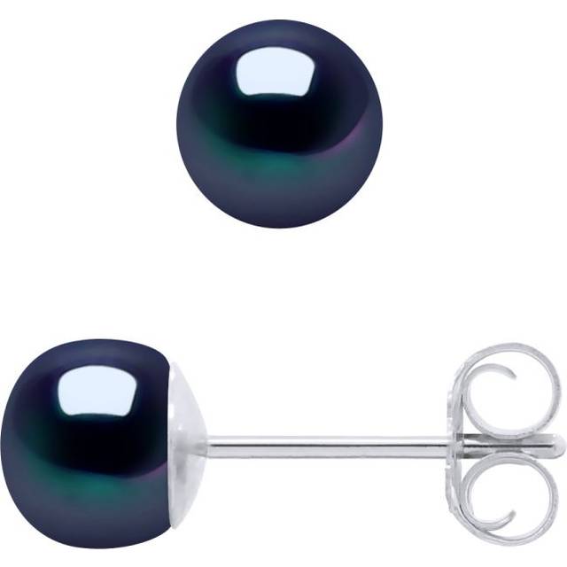 Diadema Womens - Earrings Silver and Real Freshwater Pearls - Black Tahitian Style - One Size