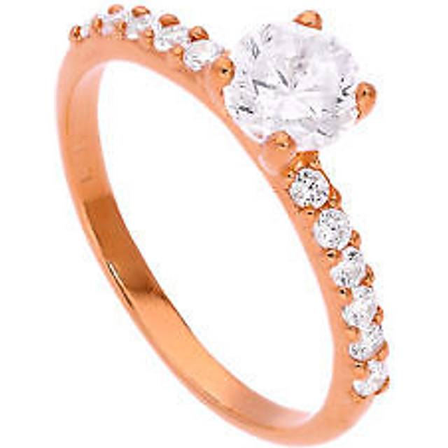 Rose Gold Plated Sterling Silver Half Eternity Ring With Solitaire Size J-w