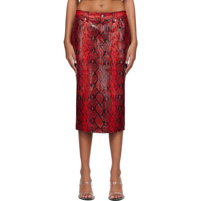 Alexander Wang Red Snake-Embossed Leather Midi Skirt - 600 Red - US 0