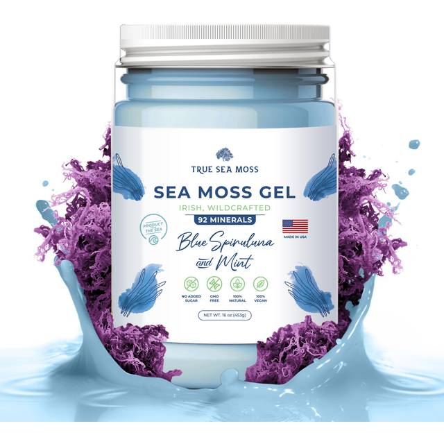 True Sea Moss  Sea Moss Gel  Blue Spirulina and Raspberry  16 fl oz (473 ml)