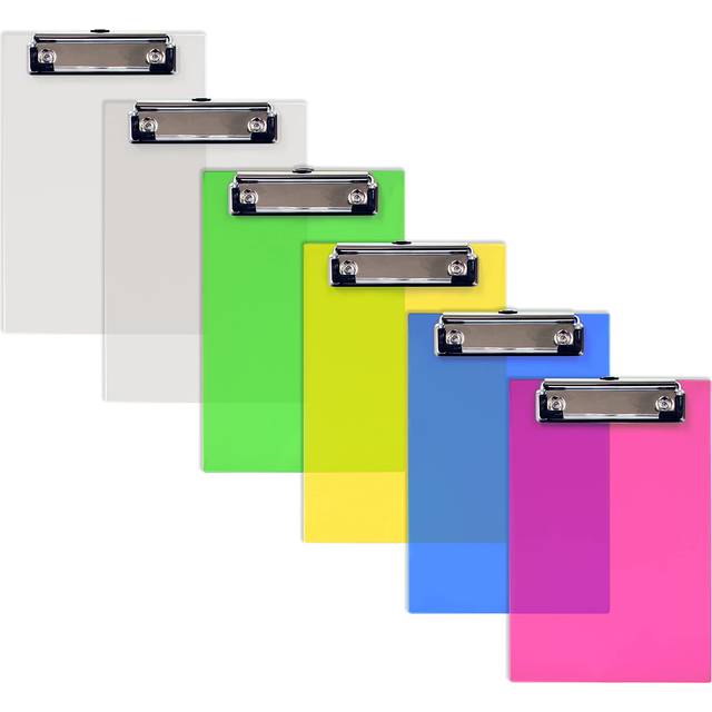 "Better Office Products Mini Clipboards (6 Pack)  Plastic  Low Profile Clips  Assorted Translucent Colors  Durable  A6 Memo Size  5.3"""""""" x 8"""""""""