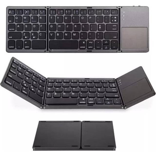 (Black) Portable Mini Three Folding Bluetooth Keyboard Wireless Foldable Touchpad Keypad