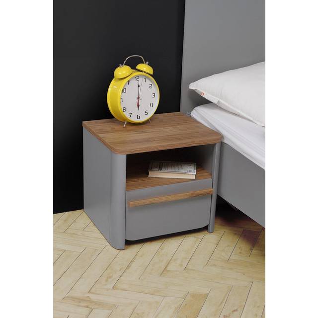 FWSTYLE Surfinio Grey 1 Drawer 1 Open Shelf Bedside Cabinet - One Size