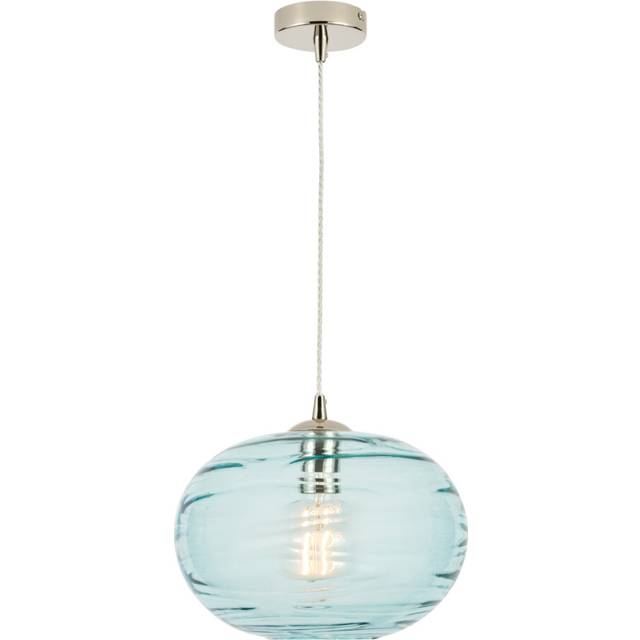 Visconte Sarno Nickel Ceiling Pendant with Oval Glass Shade - Blue - Silver