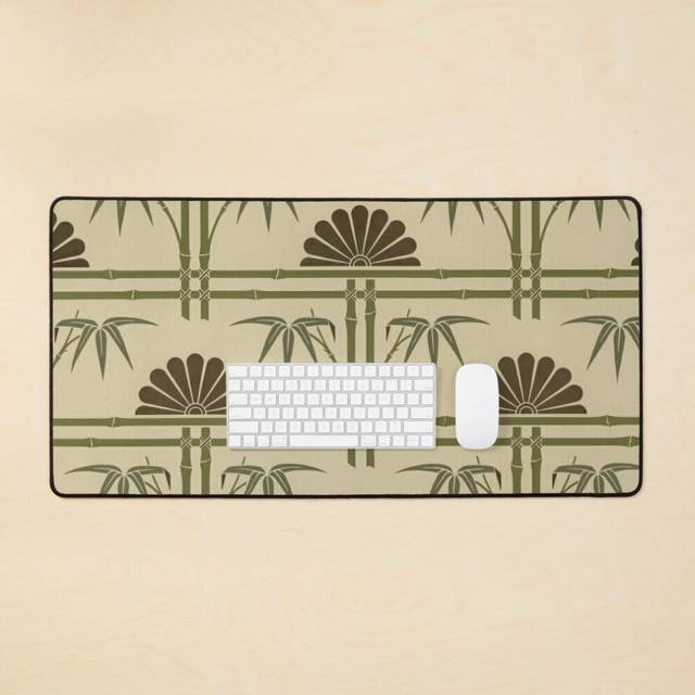 Desk Mat Art Deco Bamboo and Floral Large Gaming Mouse Pad 35x16 inch