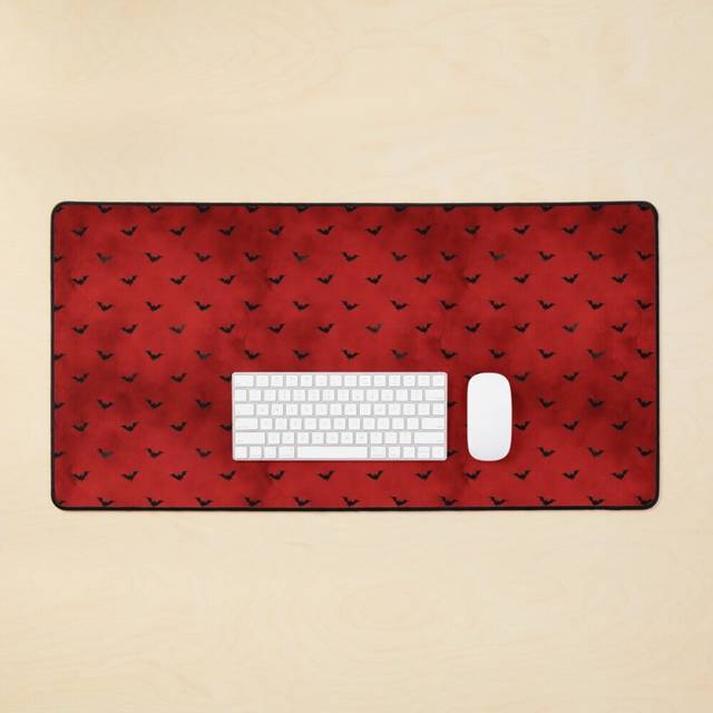Desk Mat Textured Red and Black Bats - Small Print  Large Gaming Mouse Pad 35x16 inch