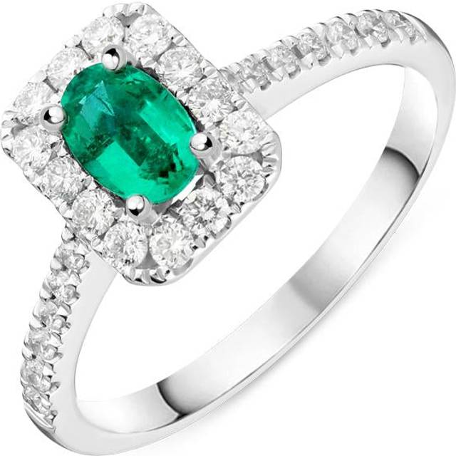 18ct White Gold 0.44ct Emerald 0.37ct Diamond Oval Cut Ring