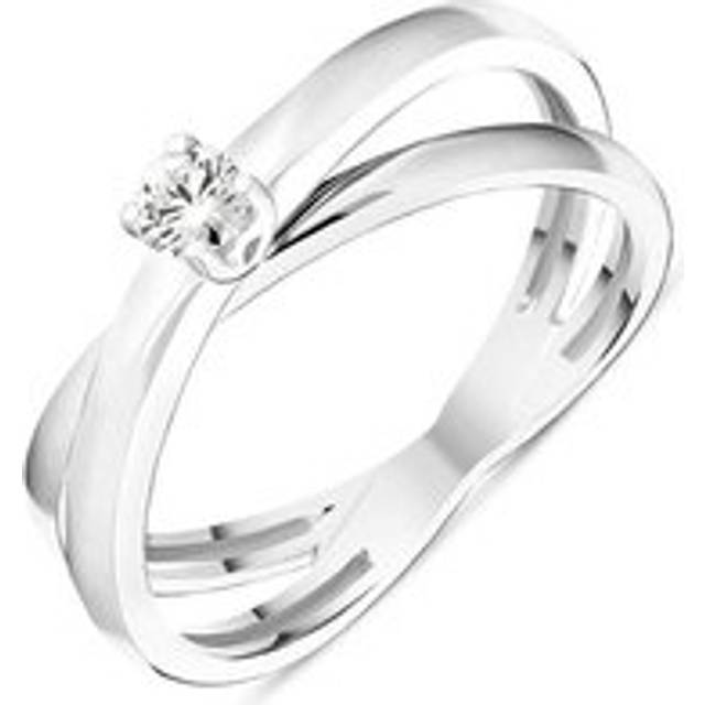 18ct White Gold Diamond Cross Over Solitaire Ring