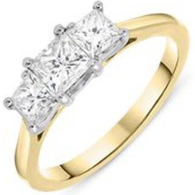 18ct Yellow Gold 1.00ct Diamond Princess Cut Trilogy Ring - Option1 Value Yellow Gold