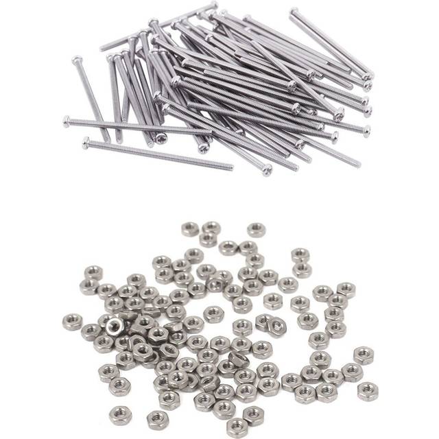 60pcs Silver M2 x 40mm Round Head Screws Bolt & 100Pcs Metric M2 Hex Nuts 304 Stainless Steel Fastener